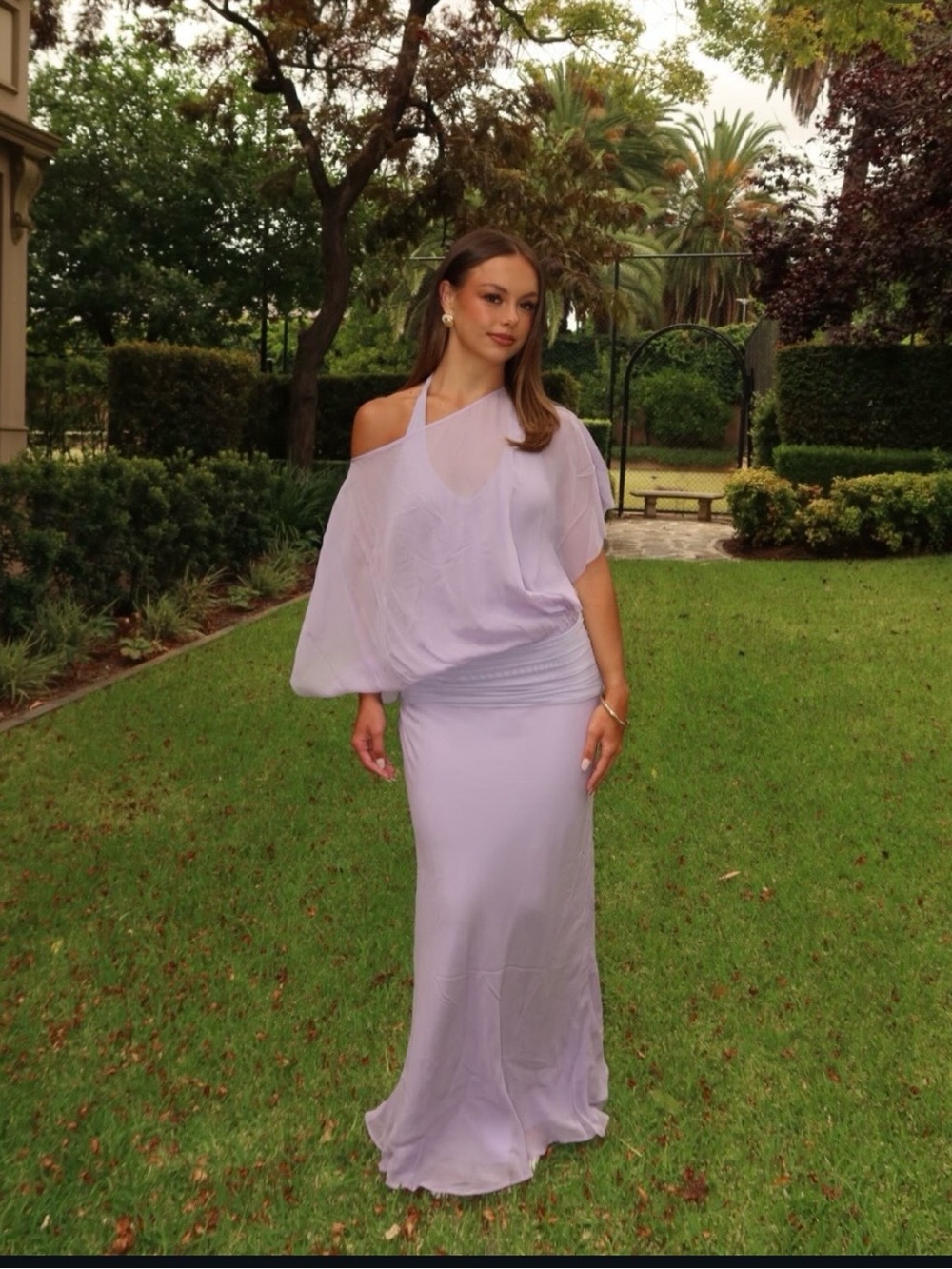 Bec & Bridge Lavender One-Shoulder Chiffon Maxi Dress